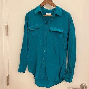 Equipment Long Sleeved Turquoise Blouse Small